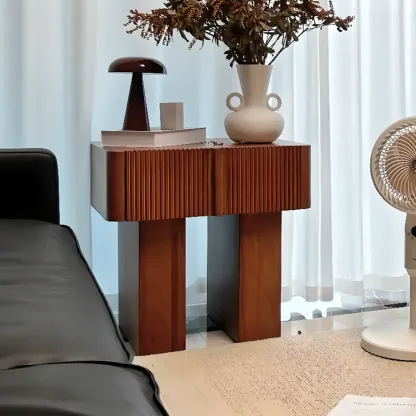 Modern Natural Wood Dual-Pedestal Drawer Nightstand Image - 1