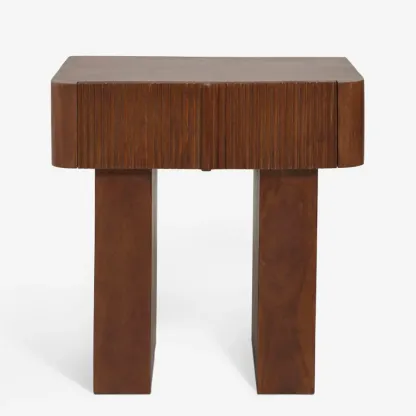 Modern Natural Wood Dual-Pedestal Drawer Nightstand Image - 9