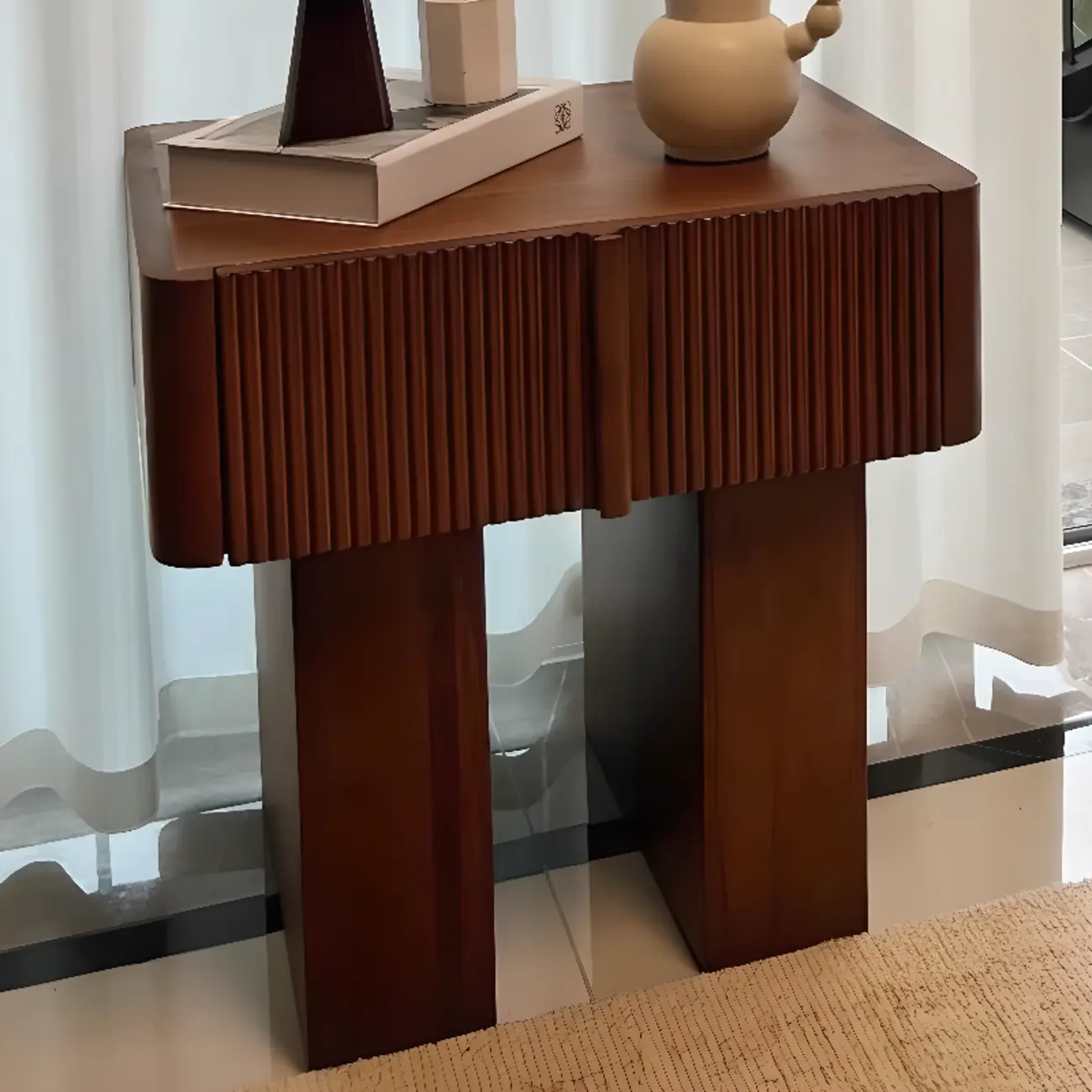 Modern Natural Wood Dual-Pedestal Drawer Nightstand Image - 4 | homeyfad