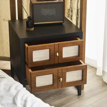 Traditional Wood Brown Black 2-Drawer Nightstand Image - 2