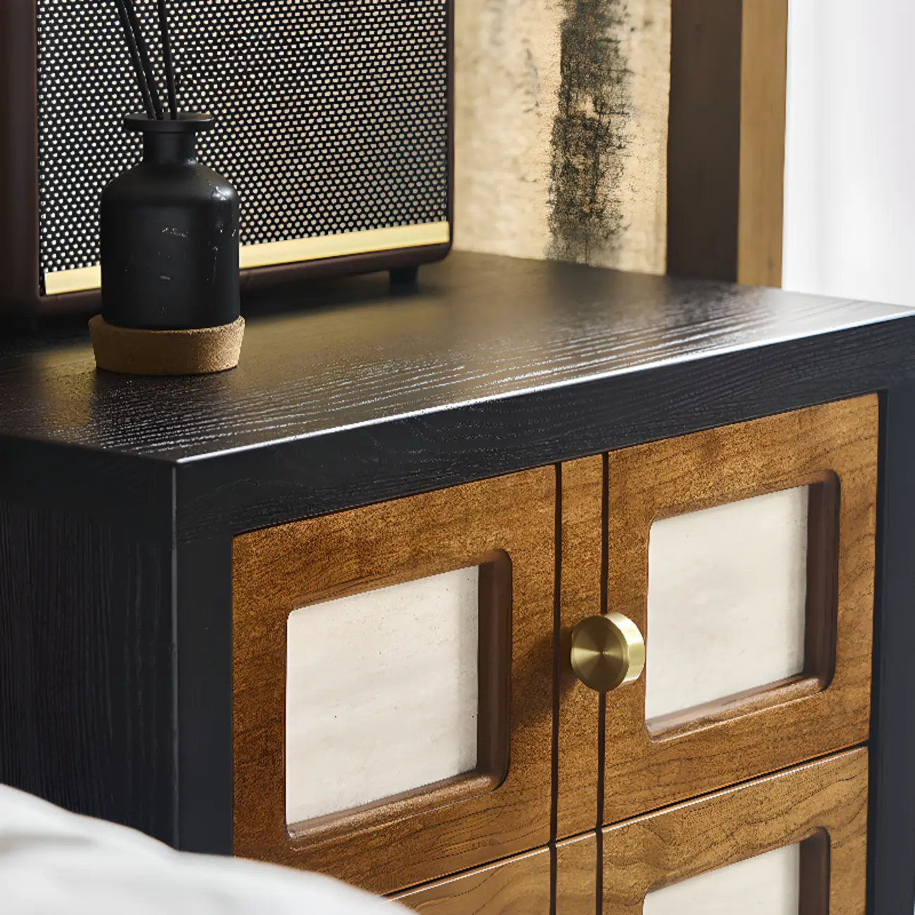 Traditional Wood Brown Black 2-Drawer Nightstand Image - 7 | homeyfad