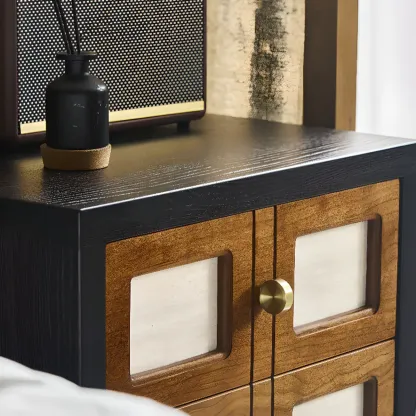 Traditional Wood Brown Black 2-Drawer Nightstand Image - 7