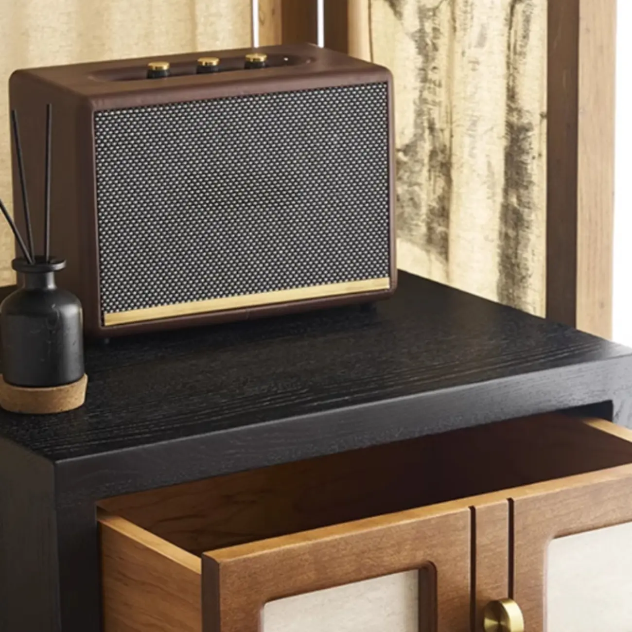 Traditional Wood Brown Black 2-Drawer Nightstand Image - 8 | homeyfad