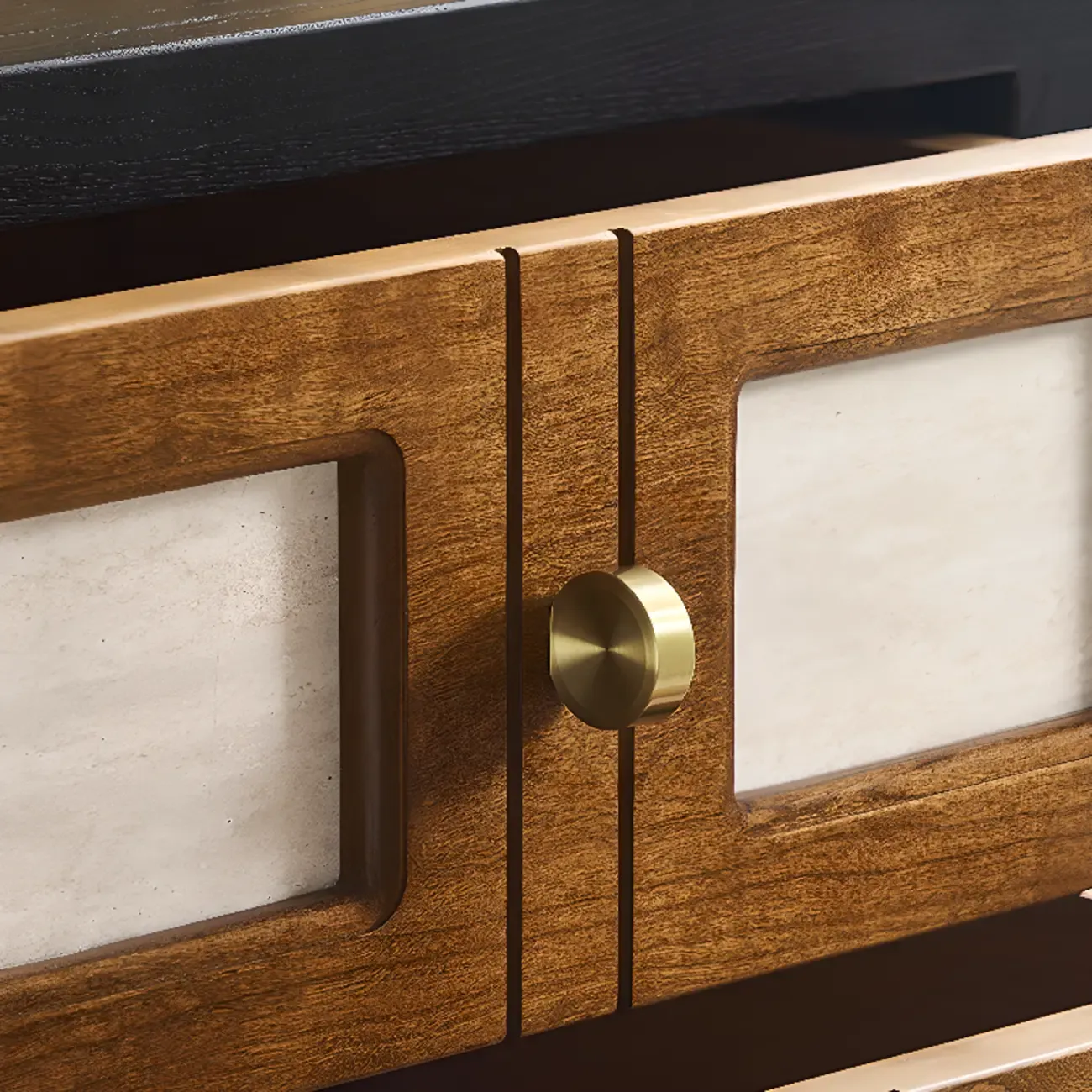 Traditional Wood Brown Black 2-Drawer Nightstand Image - 10