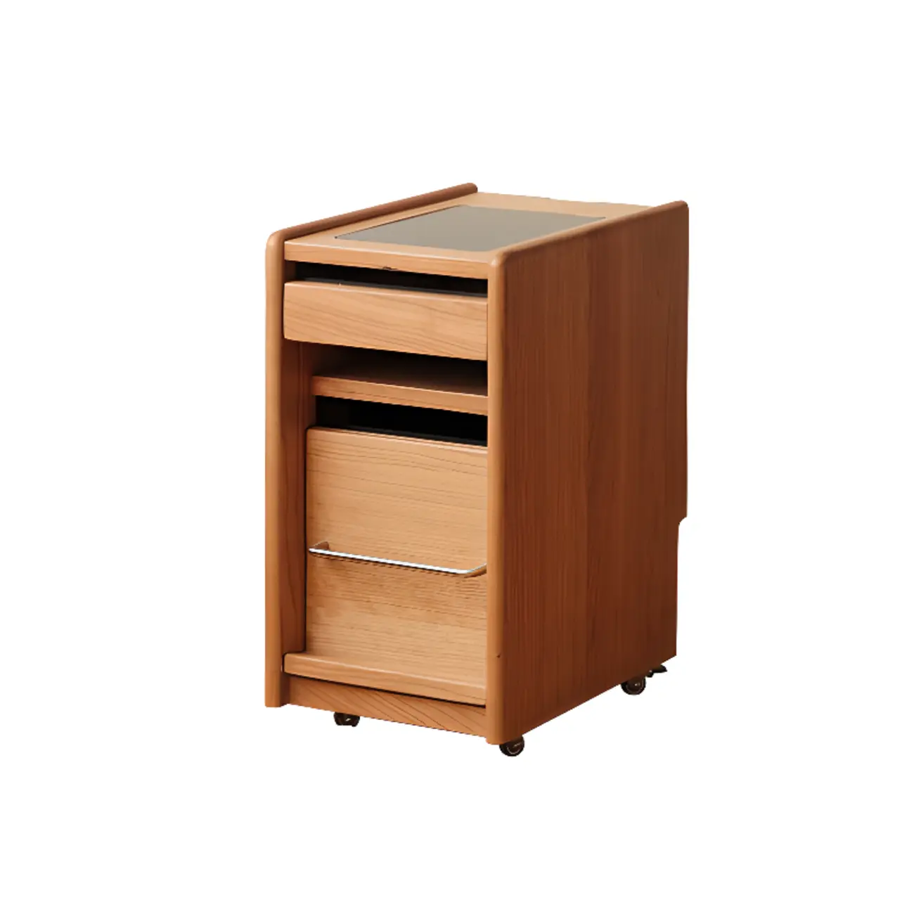 Natural Finish Wood Storage Nightstand with Legs Image - 4 | homeyfad