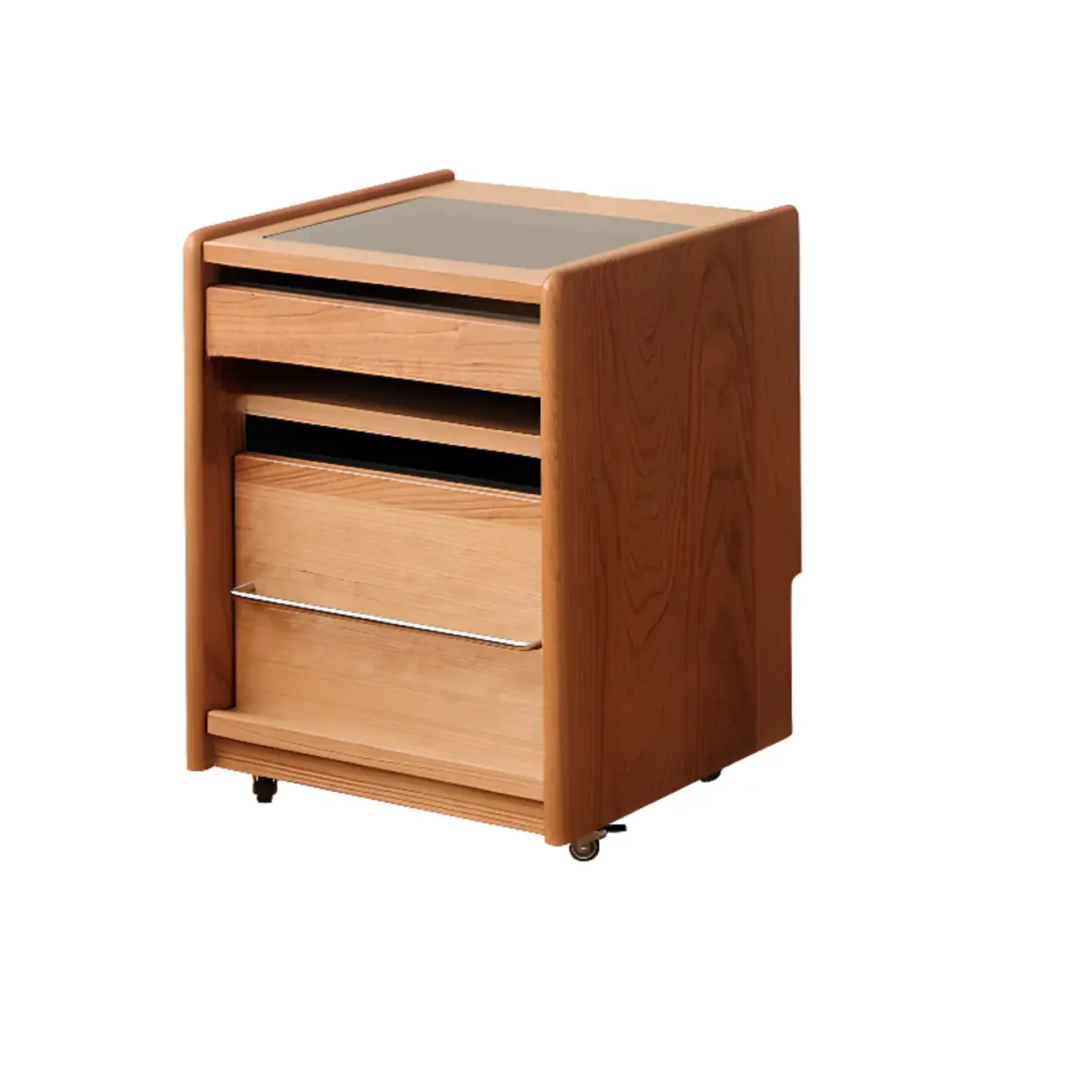 Natural Finish Wood Storage Nightstand with Legs Image - 5