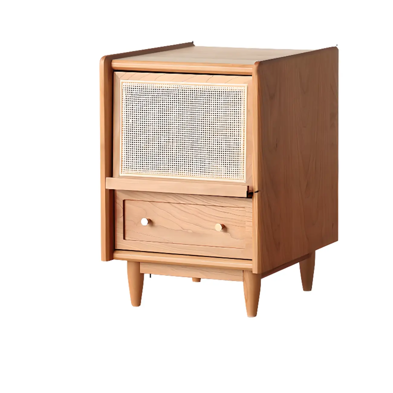 Natural Finish Wood Storage Nightstand with Legs Image - 7 | homeyfad