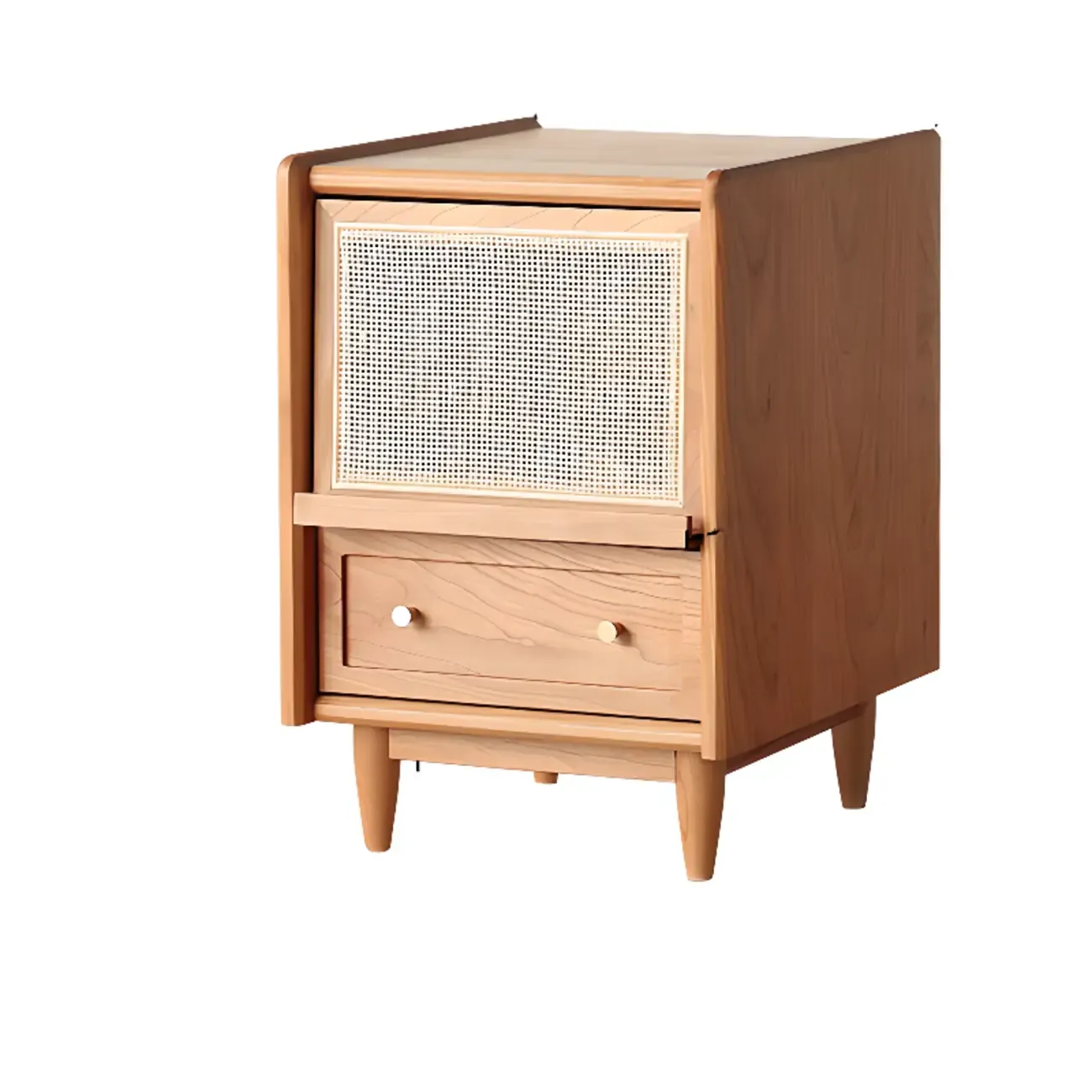 Natural Finish Wood Storage Nightstand with Legs Image - 7