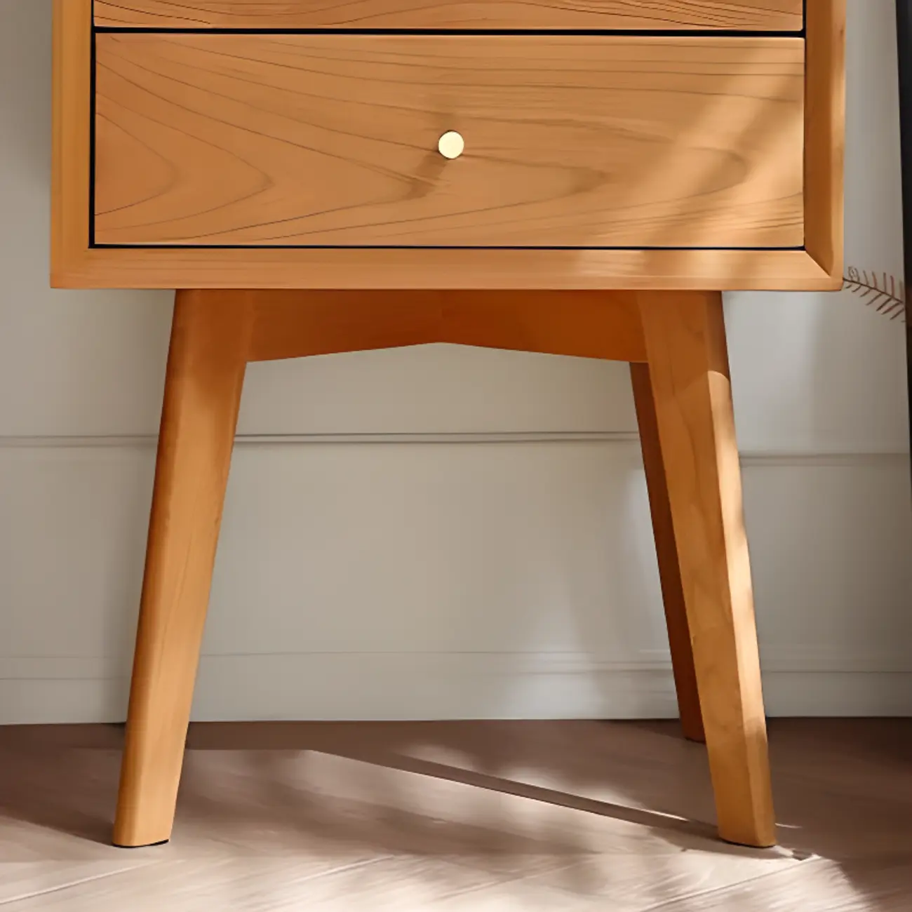 Natural Finish Wood Storage Nightstand with Legs Image - 8 | homeyfad