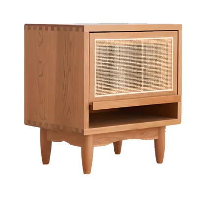 Natural Finish Wood Storage Nightstand with Legs Image - 9