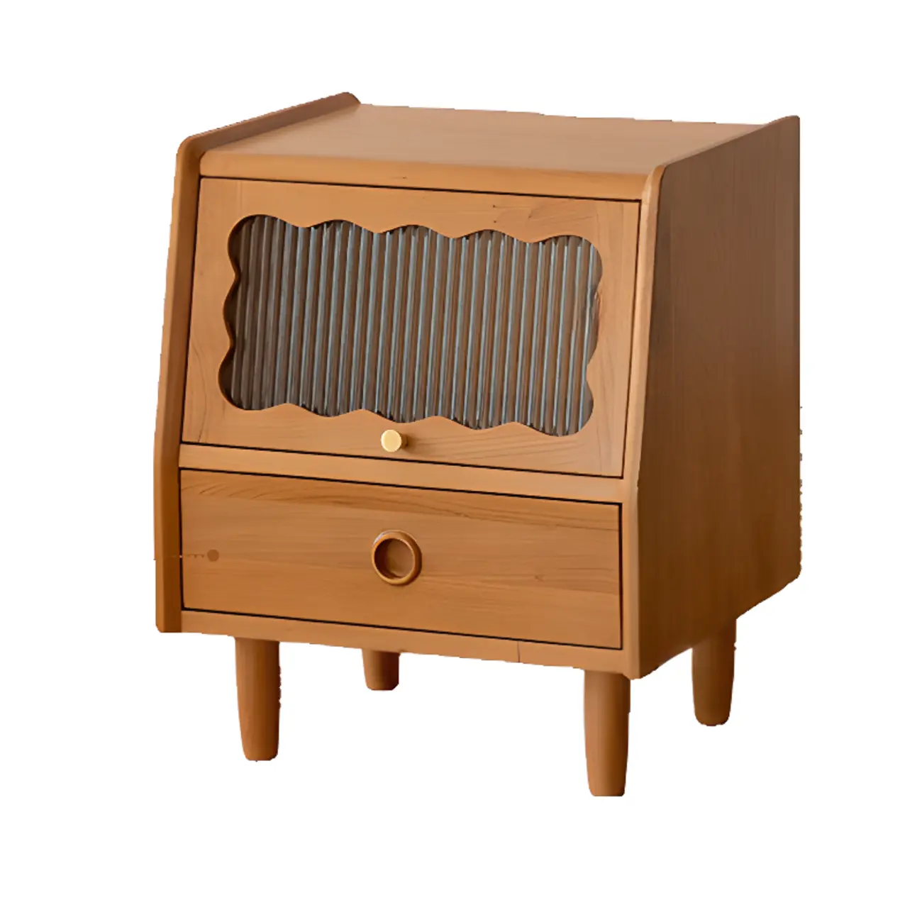 Natural Finish Wood Storage Nightstand with Legs Image - 11 | homeyfad