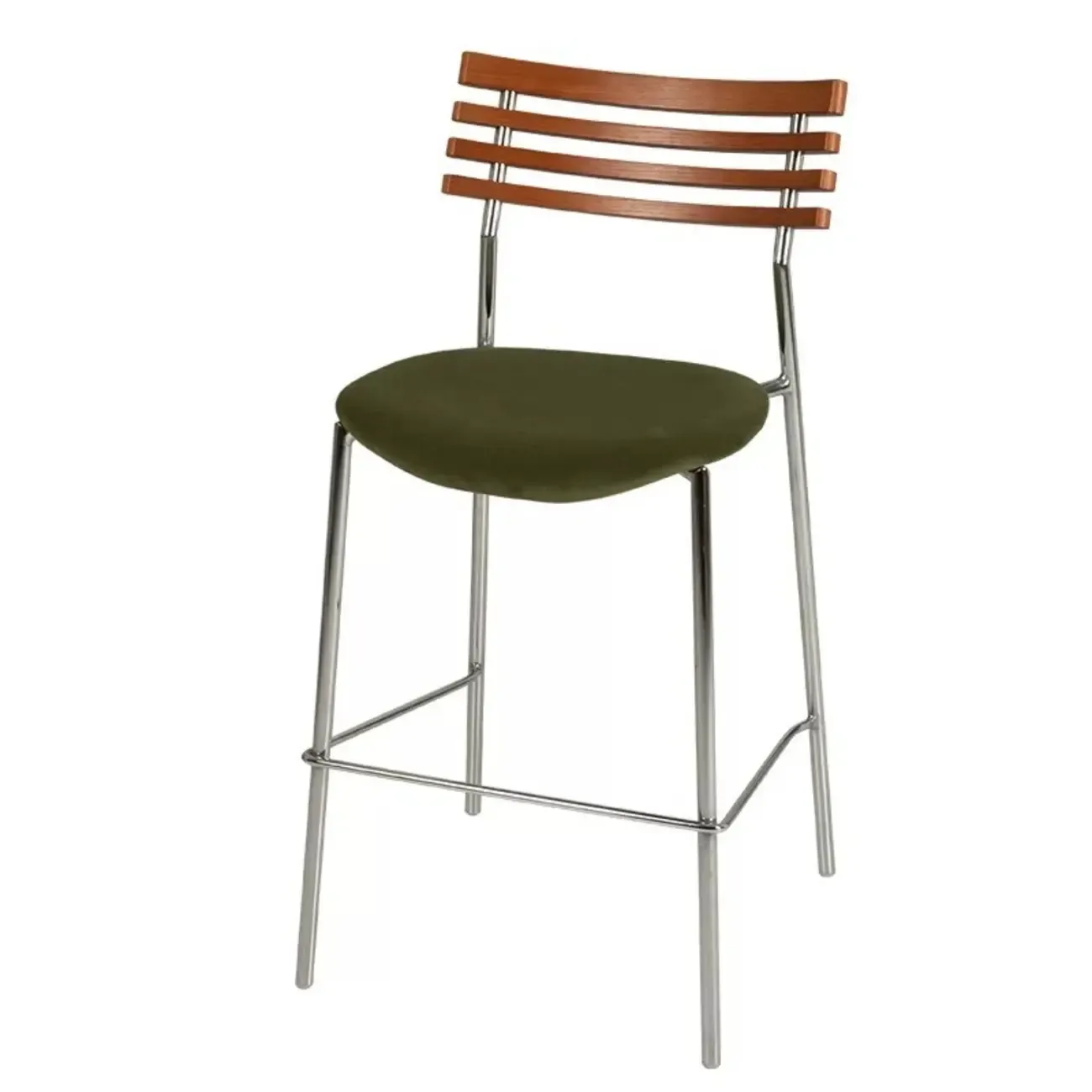 Saddle Green Fabric Seat Ratten Back Counter Bar Stools Image - 6