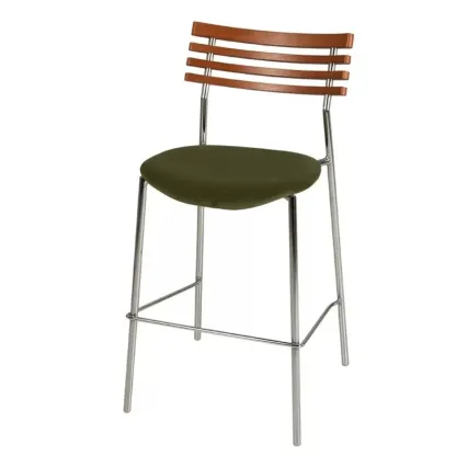 Saddle Green Fabric Seat Ratten Back Counter Bar Stools Image - 6