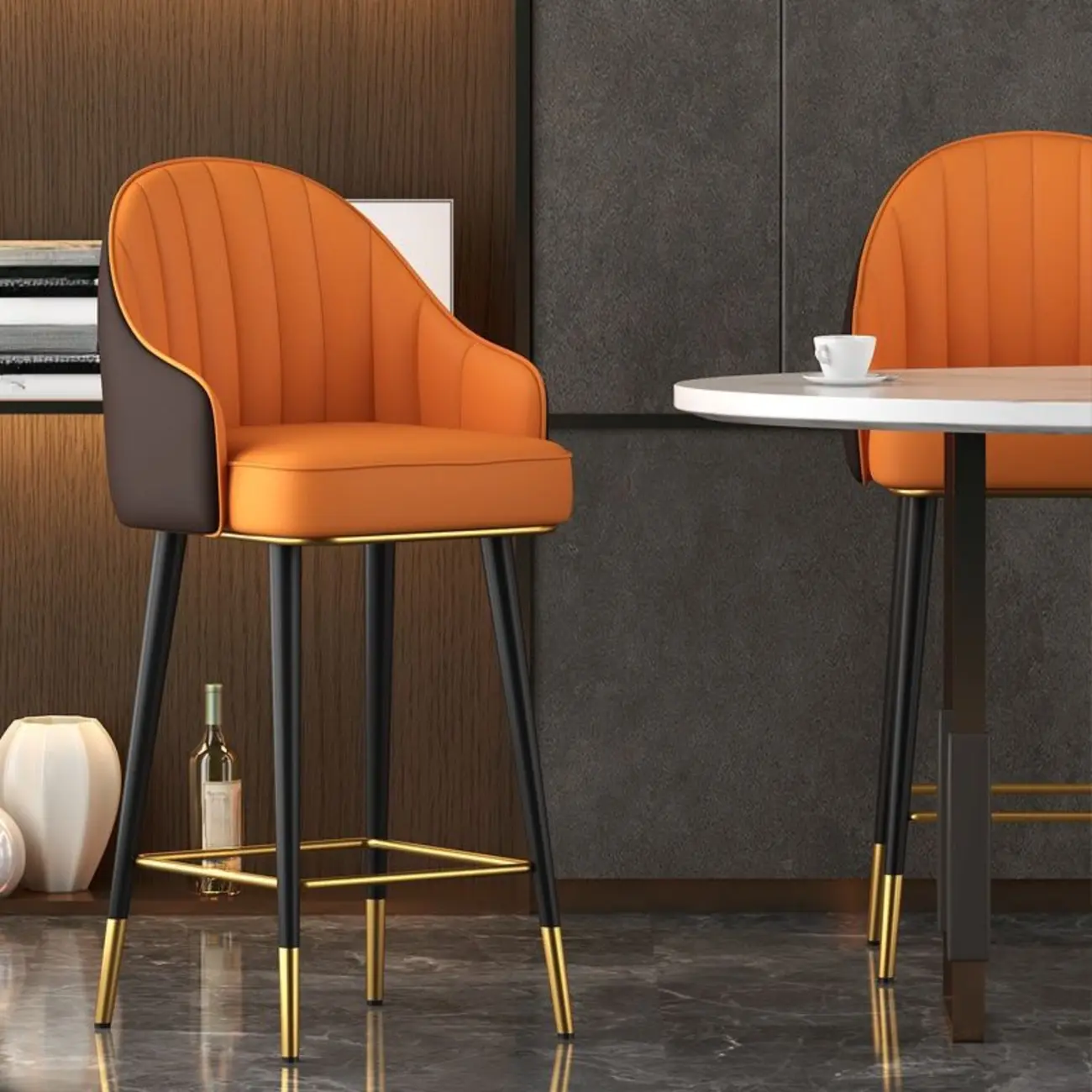 Art Deco Leather Bucket Cushioned Bar Stool | homeyfad