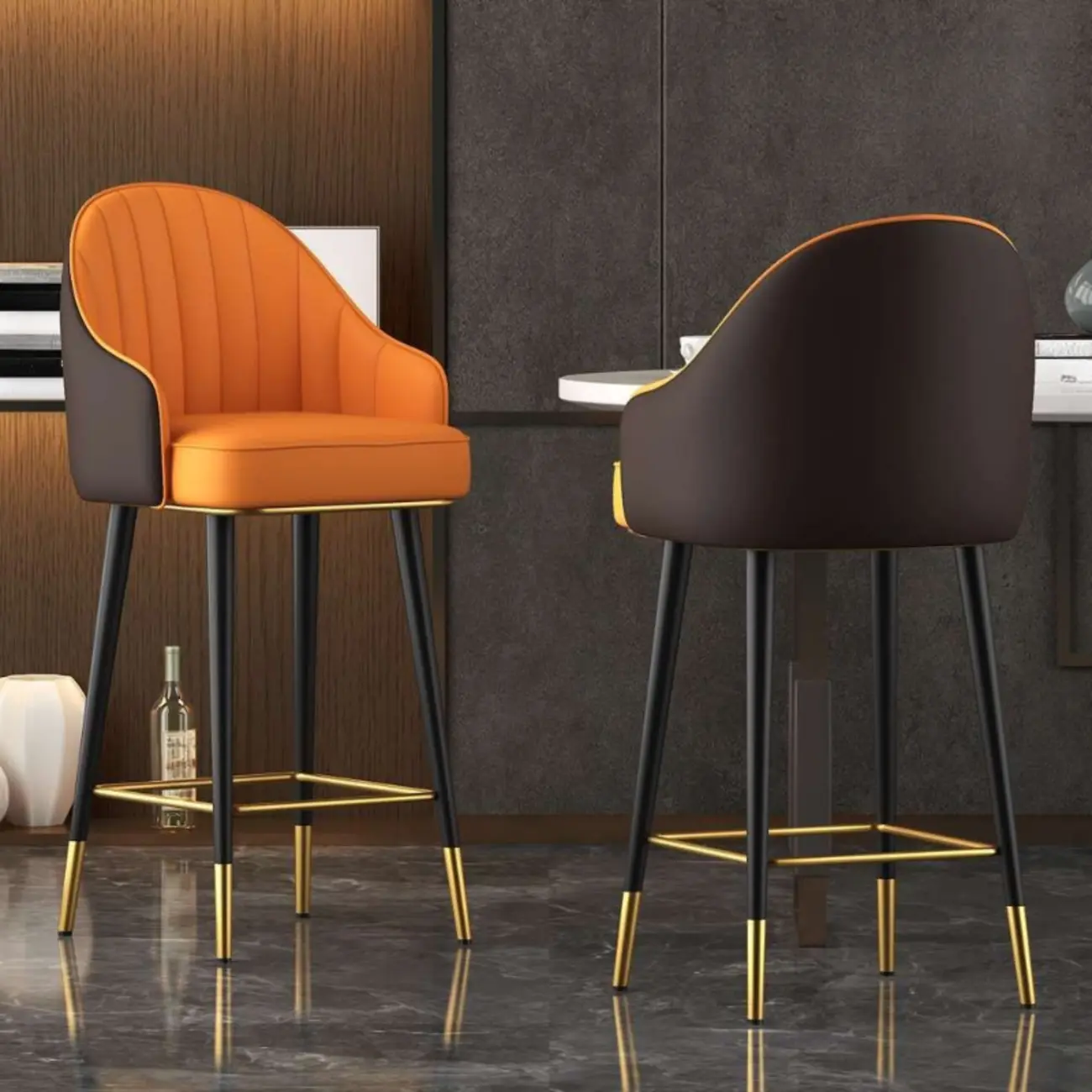 Art Deco Leather Bucket Cushioned Bar Stool | homeyfad