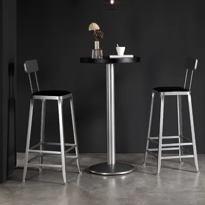 Modern Black Round Wooden Silver Metal Pedestal Bar Tables Image - 1