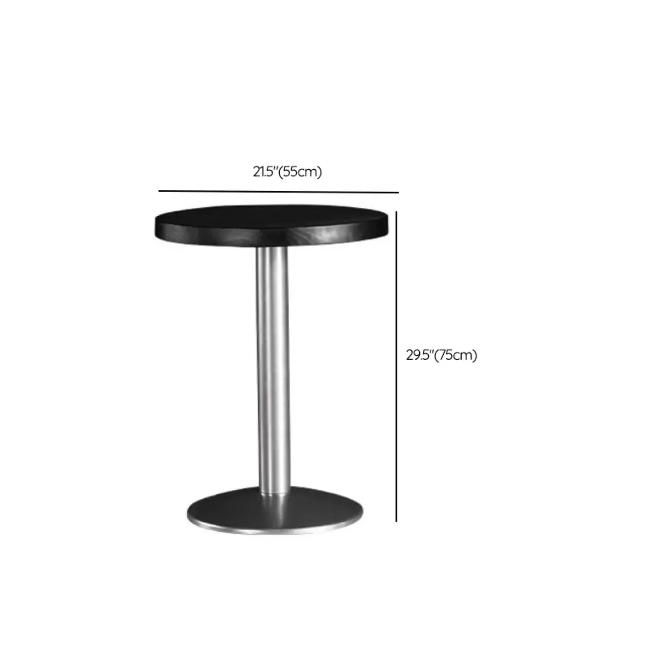 Modern Black Round Wooden Silver Metal Pedestal Bar Tables #size