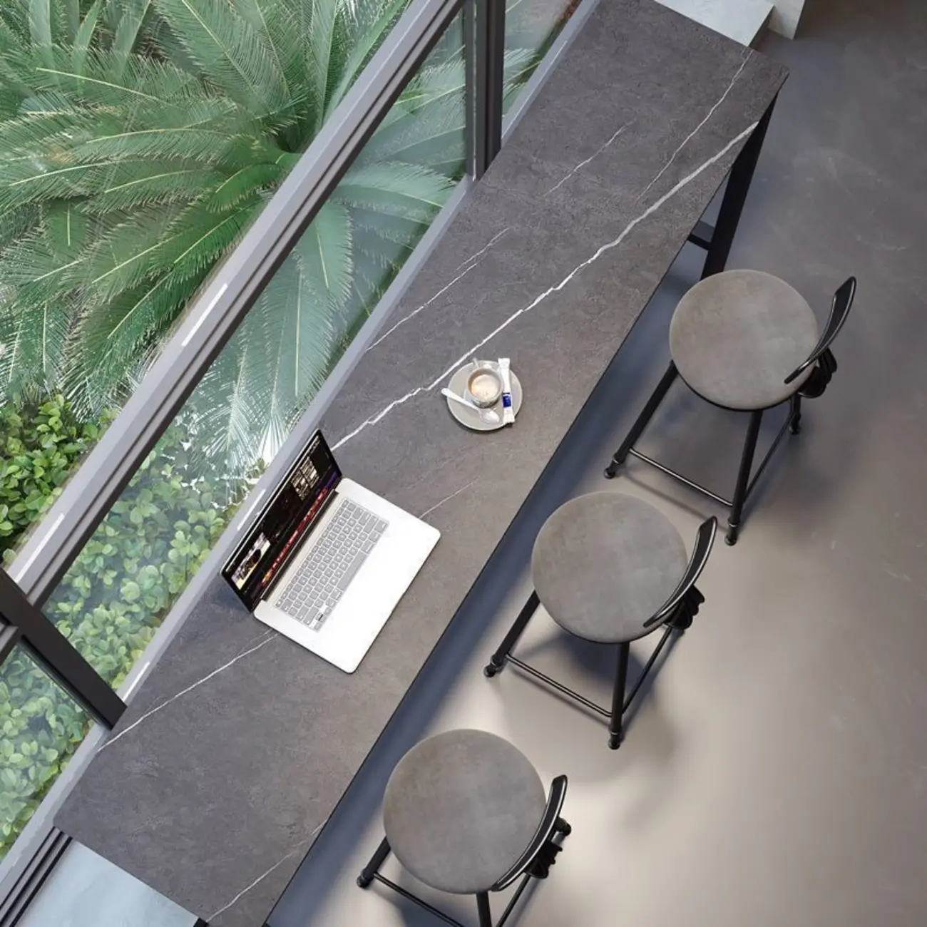 Modern Dove Grey Stone Top Steel Footrest Bar Tables Image - 4 | homeyfad