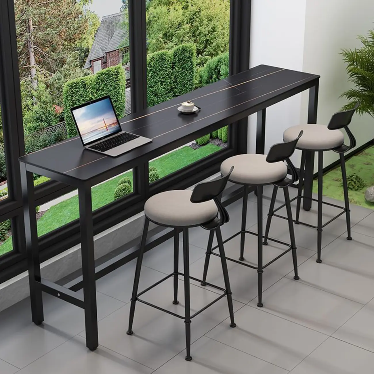 Modern Dove Grey Stone Top Steel Footrest Bar Tables Image - 5 | homeyfad