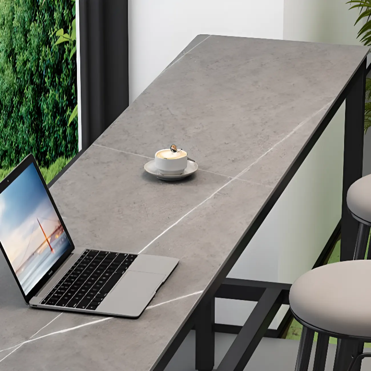 Modern Dove Grey Stone Top Steel Footrest Bar Tables Image - 6 | homeyfad