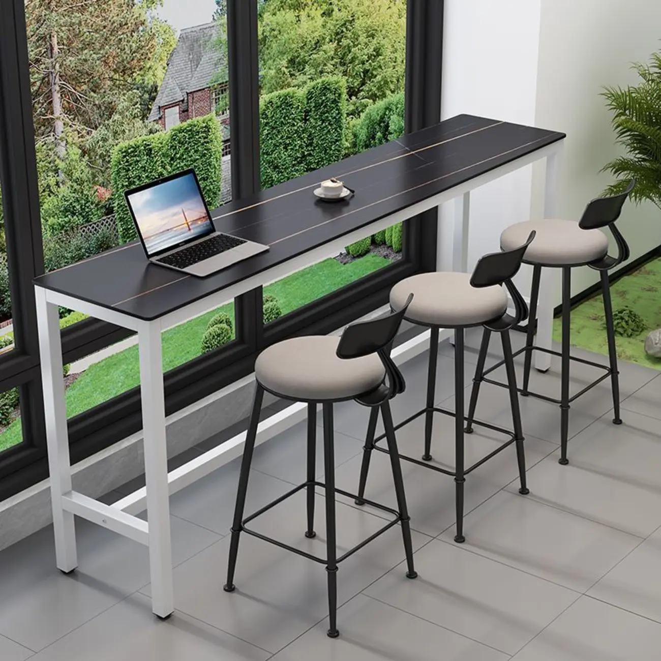 Modern Dove Grey Stone Top Steel Footrest Bar Tables Image - 7 | homeyfad