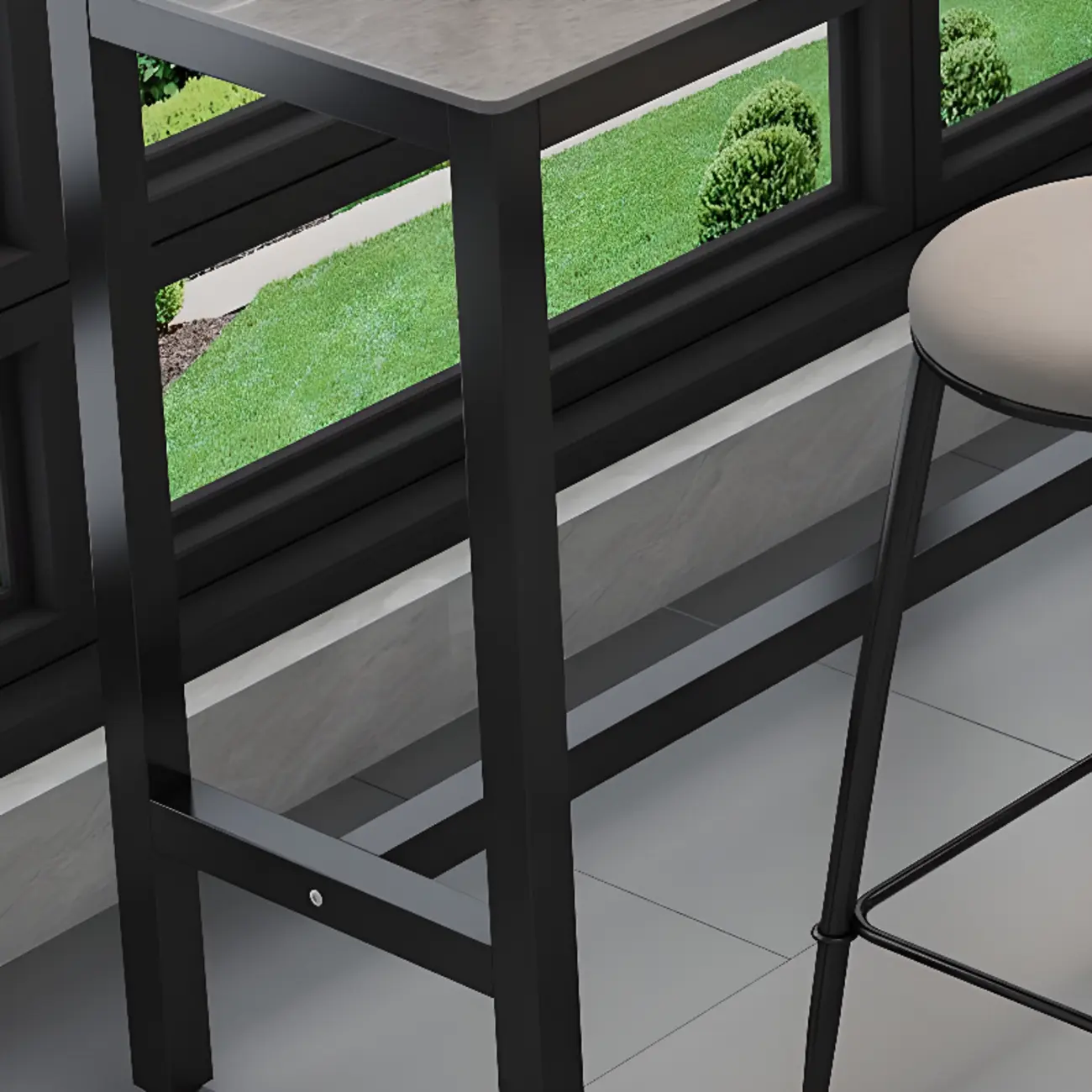 Modern Dove Grey Stone Top Steel Footrest Bar Tables Image - 8 | homeyfad