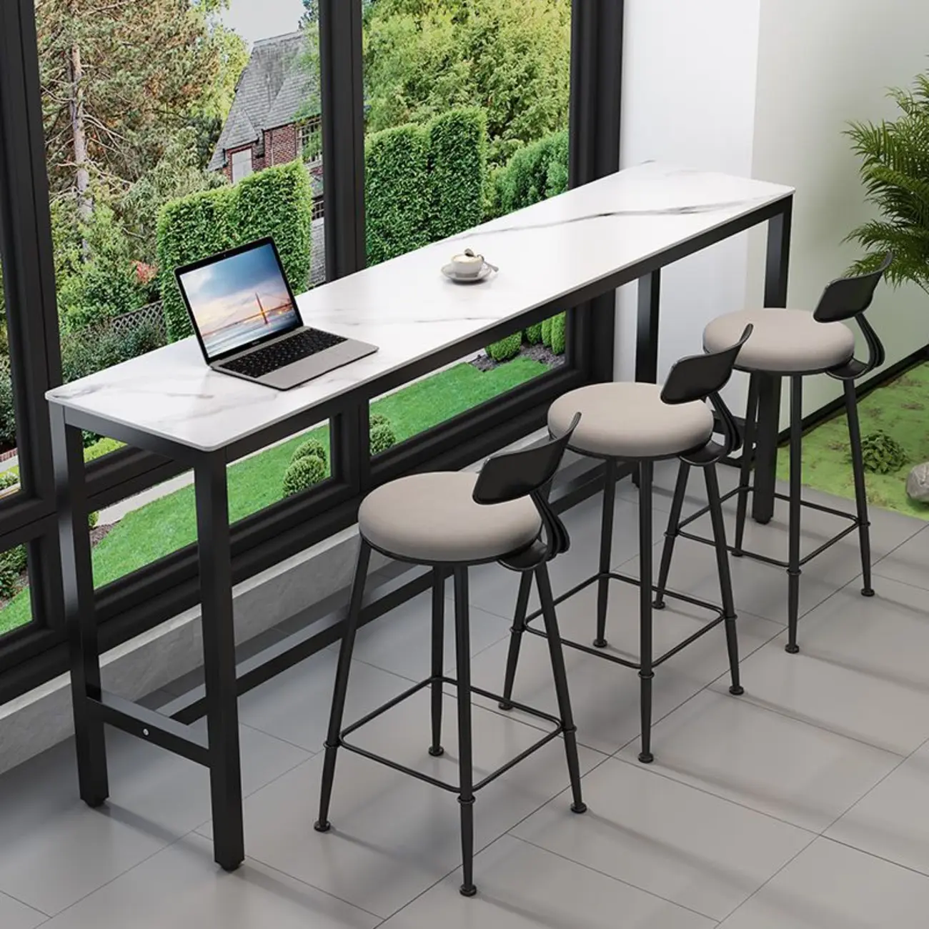 Modern Dove Grey Stone Top Steel Footrest Bar Tables Image - 9 | homeyfad