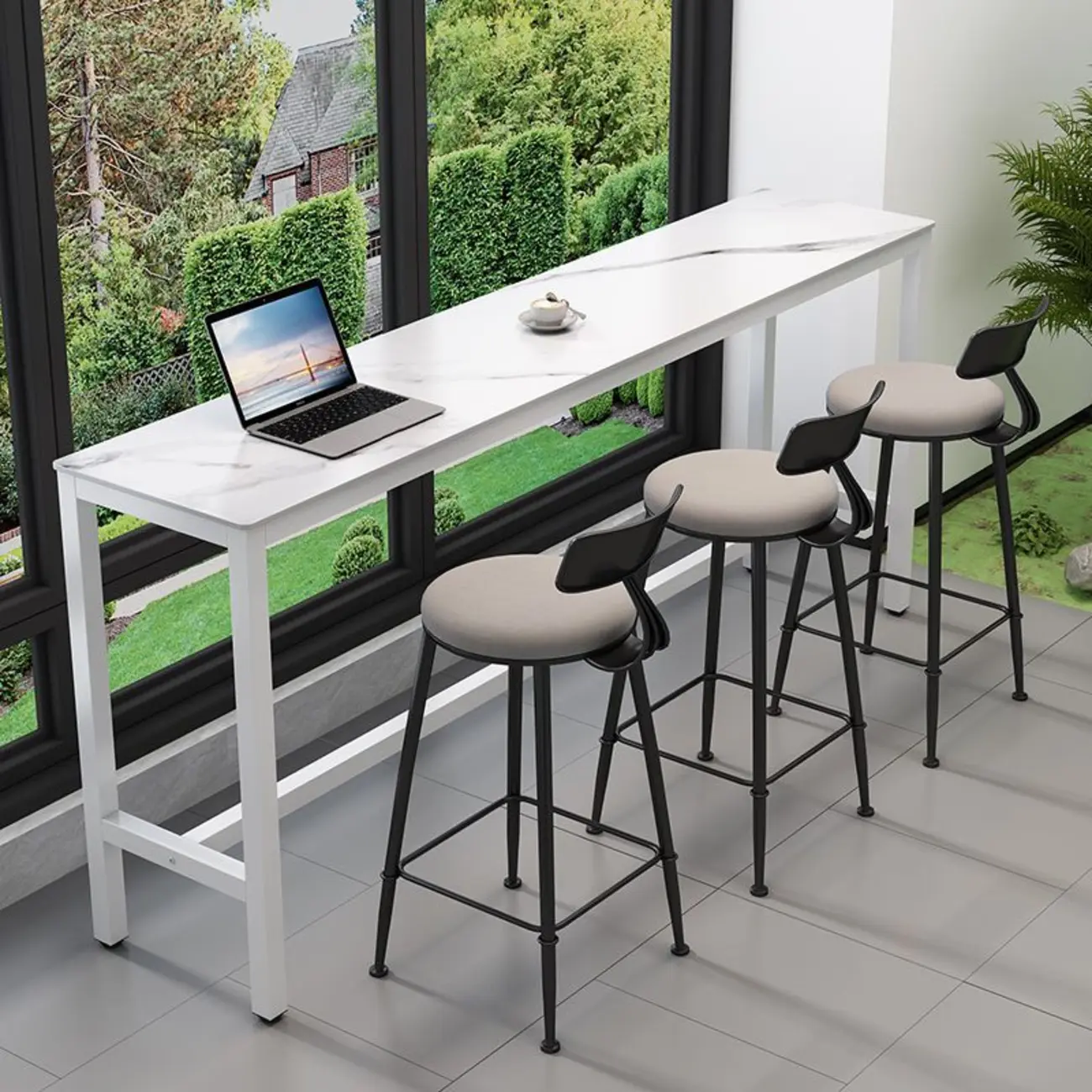 Modern Dove Grey Stone Top Steel Footrest Bar Tables Image - 11 | homeyfad