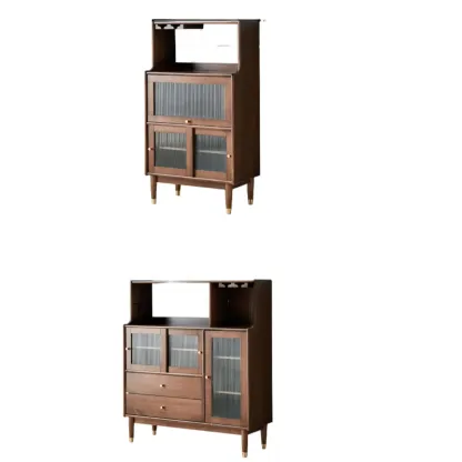 Nut-Brown Wooden 2-Drawer Glass Door Buffet Cabinet Image - 14