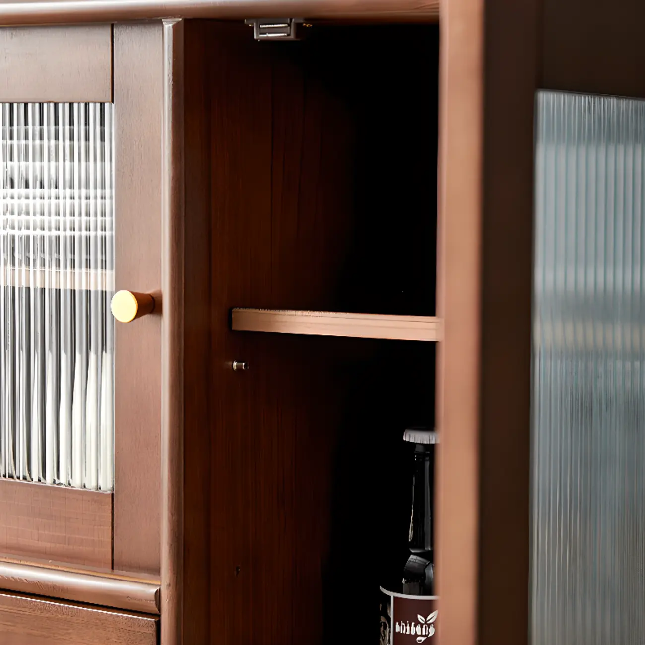 Nut-Brown Wooden 2-Drawer Glass Door Buffet Cabinet Image - 9 | homeyfad