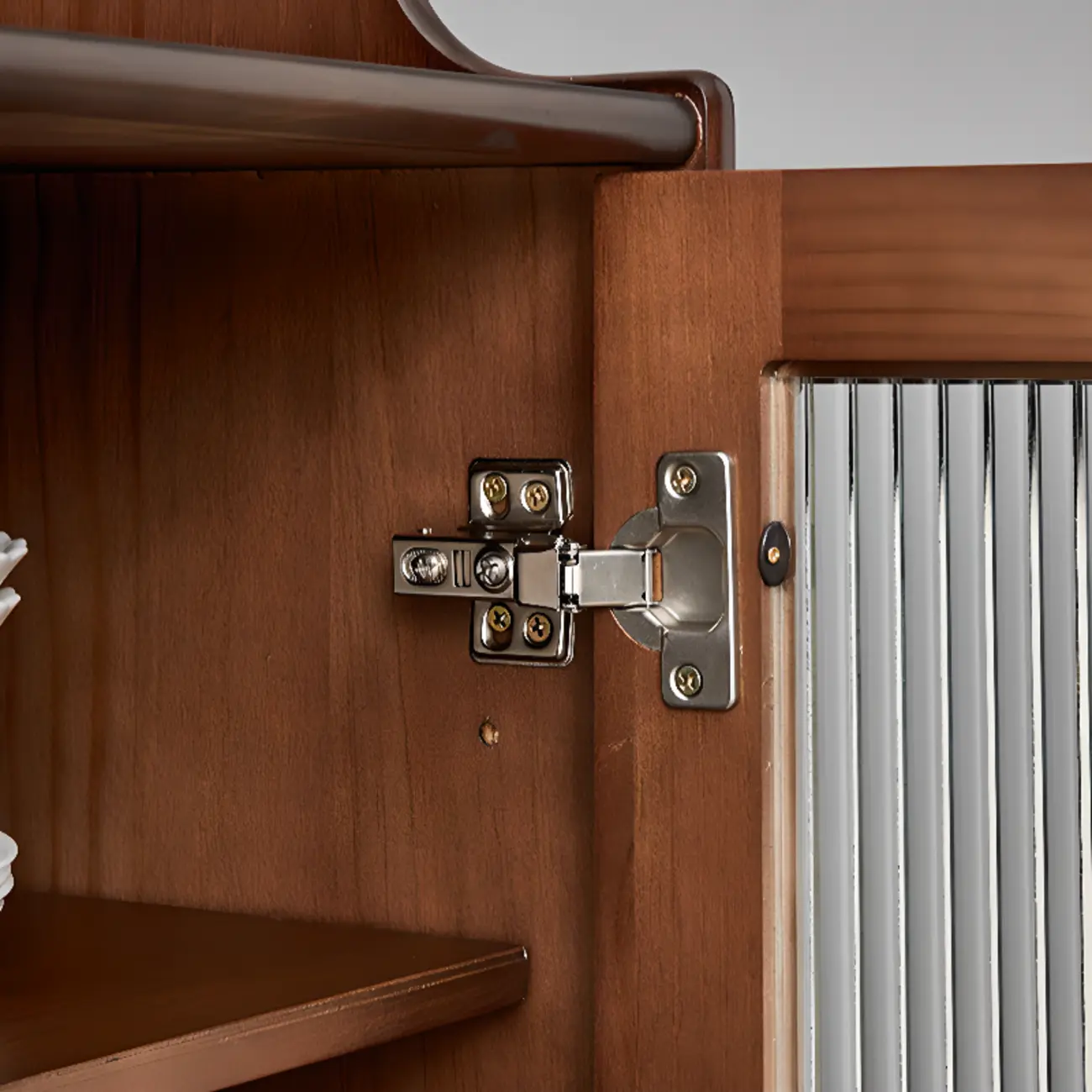 Nut-Brown Wooden 2-Drawer Glass Door Buffet Cabinet Image - 8 | homeyfad