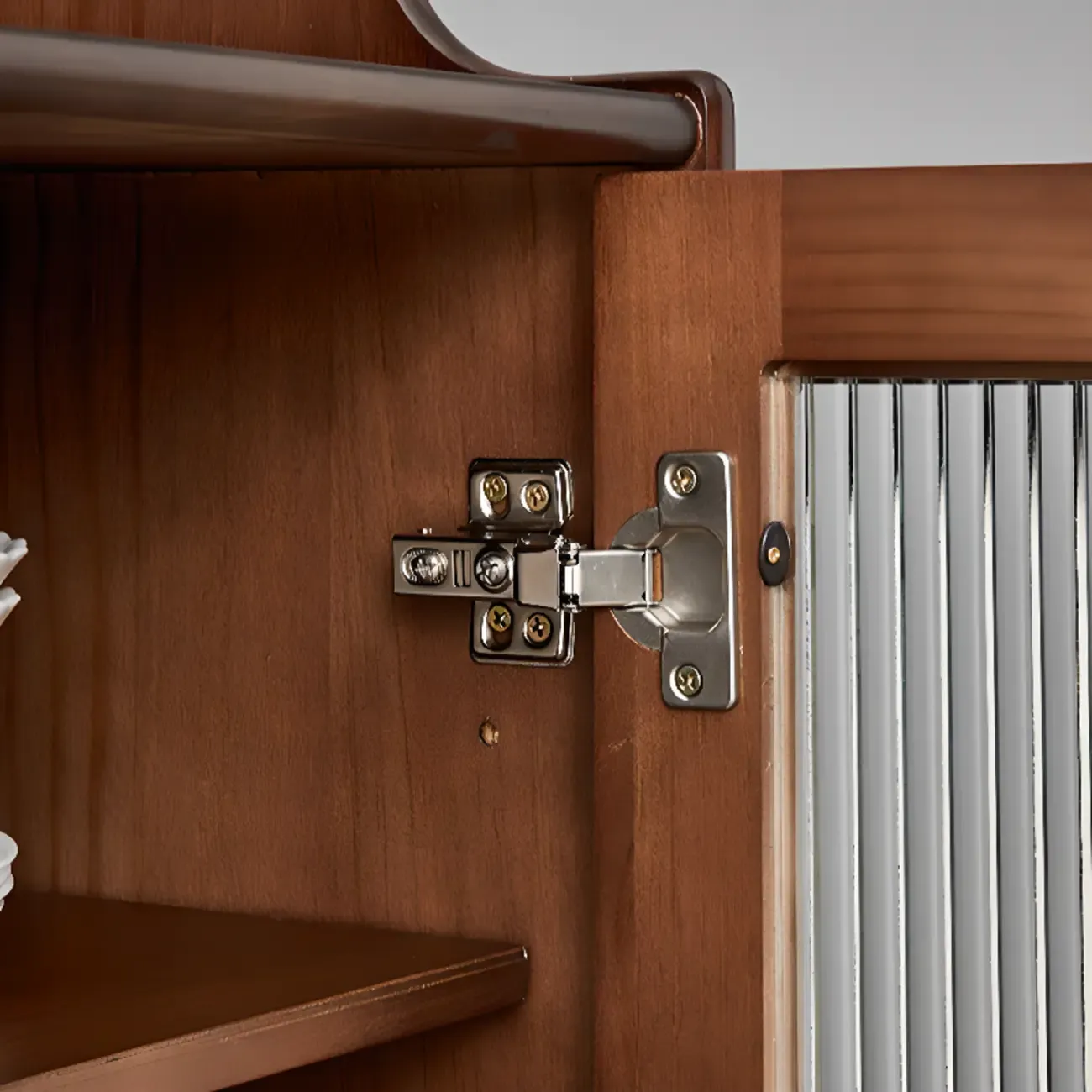 Nut-Brown Wooden 2-Drawer Glass Door Buffet Cabinet Image - 8