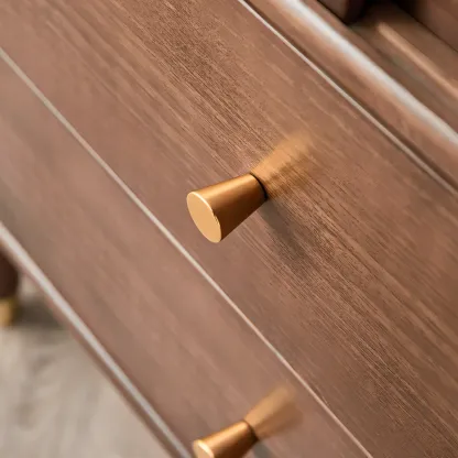 Nut-Brown Wooden 2-Drawer Glass Door Buffet Cabinet Image - 5