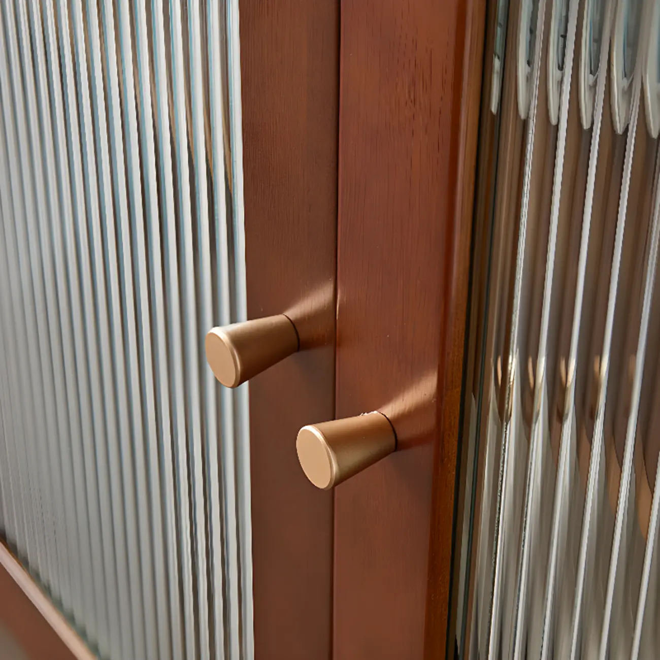 Nut-Brown Wooden 2-Drawer Glass Door Buffet Cabinet Image - 6 | homeyfad