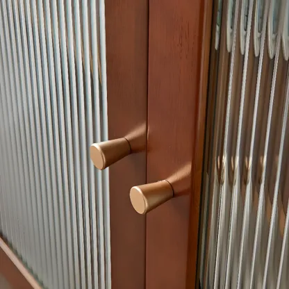 Nut-Brown Wooden 2-Drawer Glass Door Buffet Cabinet Image - 6