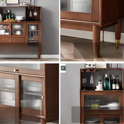 Nut-Brown Wooden 2-Drawer Glass Door Buffet Cabinet Image - 4