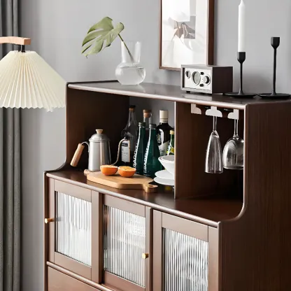 Nut-Brown Wooden 2-Drawer Glass Door Buffet Cabinet Image - 7