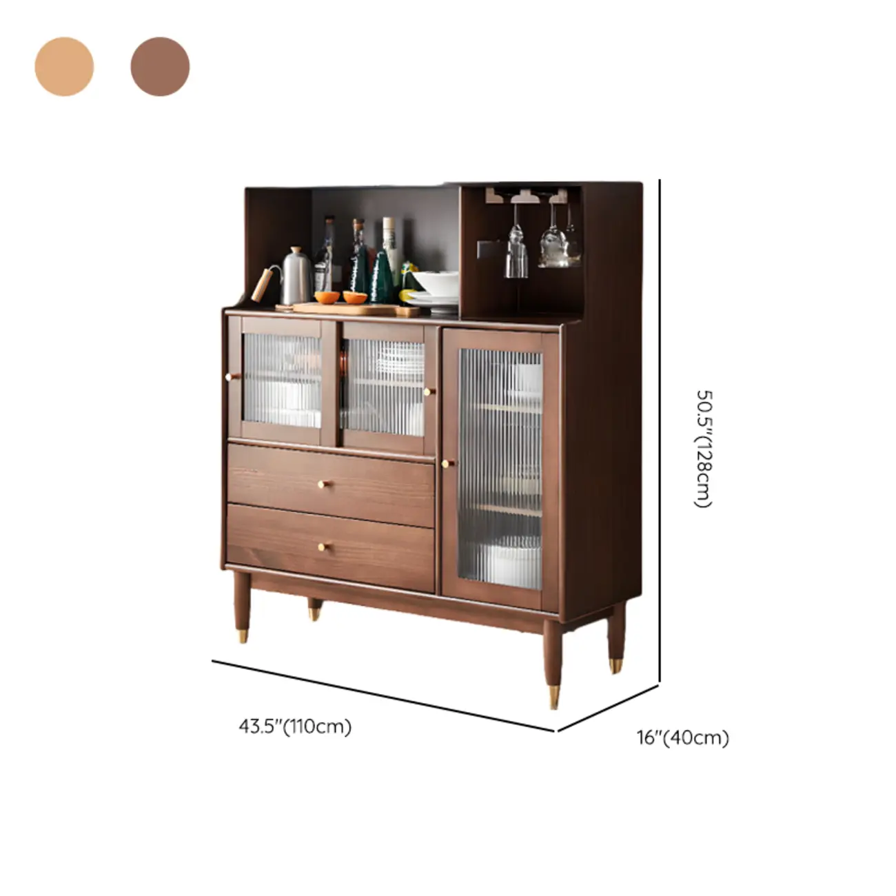 Nut-Brown Wooden 2-Drawer Glass Door Buffet Cabinet Image - 16 | homeyfad