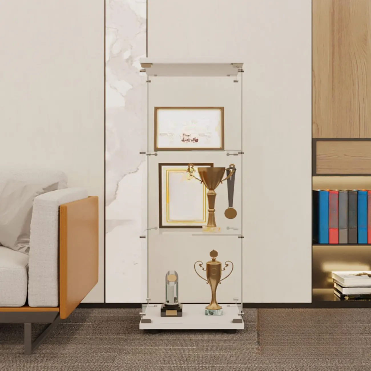 Black Adjustable Shelf Open Storage Glass Display Cabinet Image - 2 | homeyfad