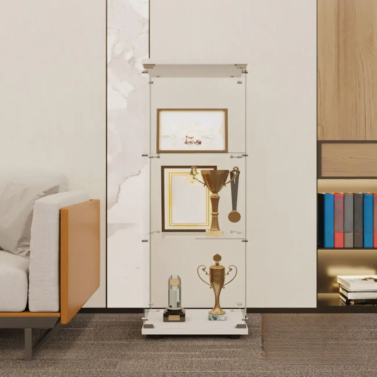 Black Adjustable Shelf Open Storage Glass Display Cabinet | HomeyFad