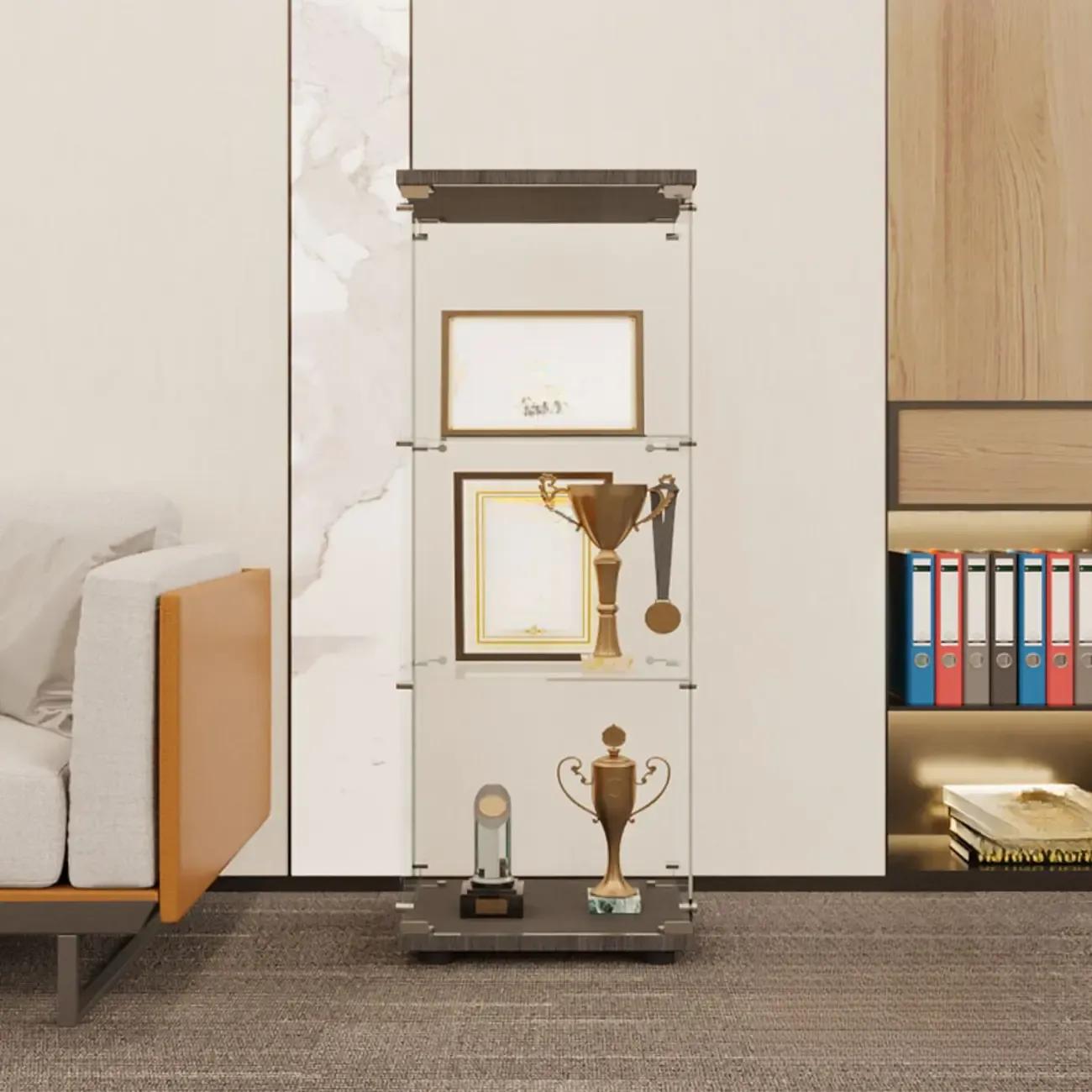 Black Adjustable Shelf Open Storage Glass Display Cabinet Image - 8