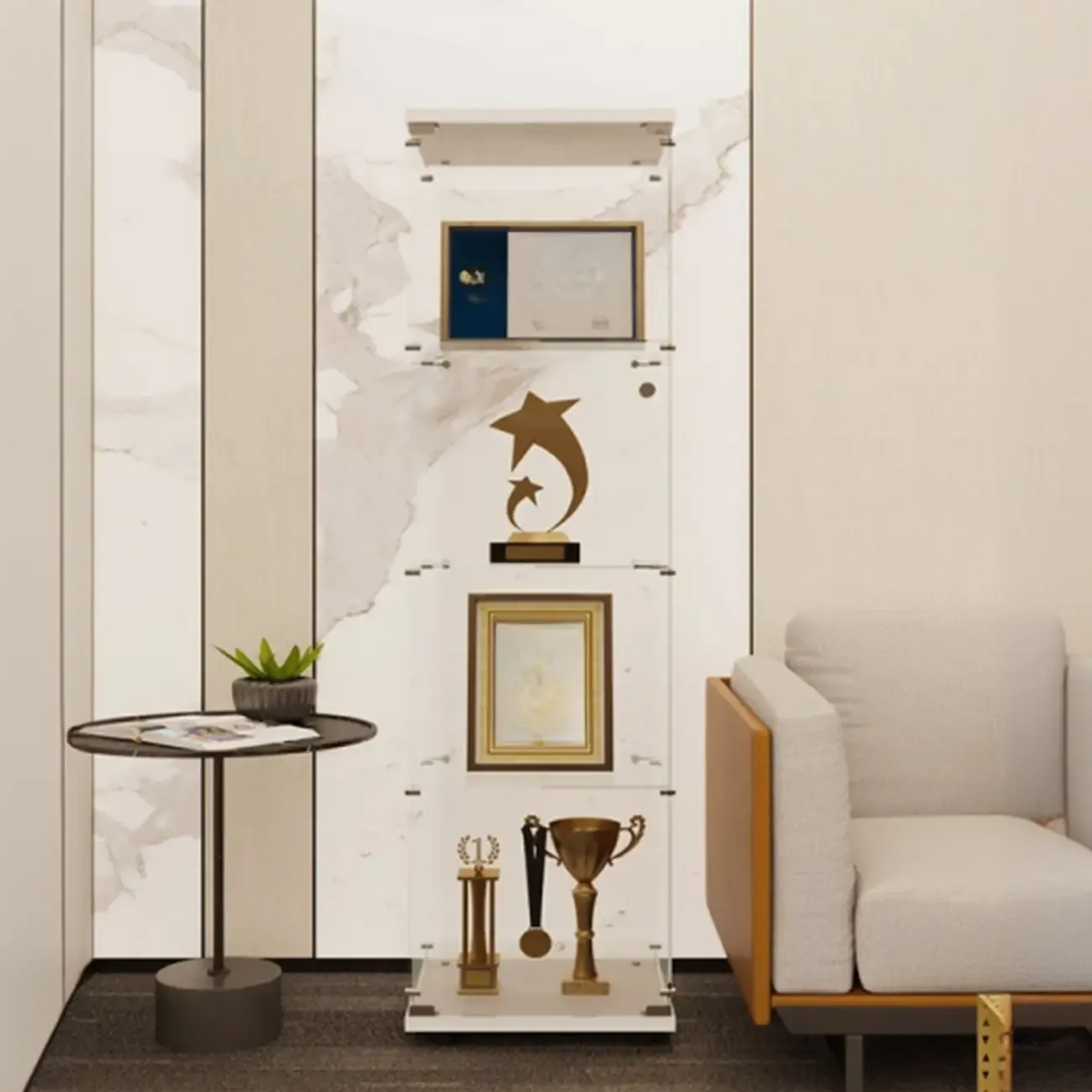 Black Adjustable Shelf Open Storage Glass Display Cabinet Image - 3