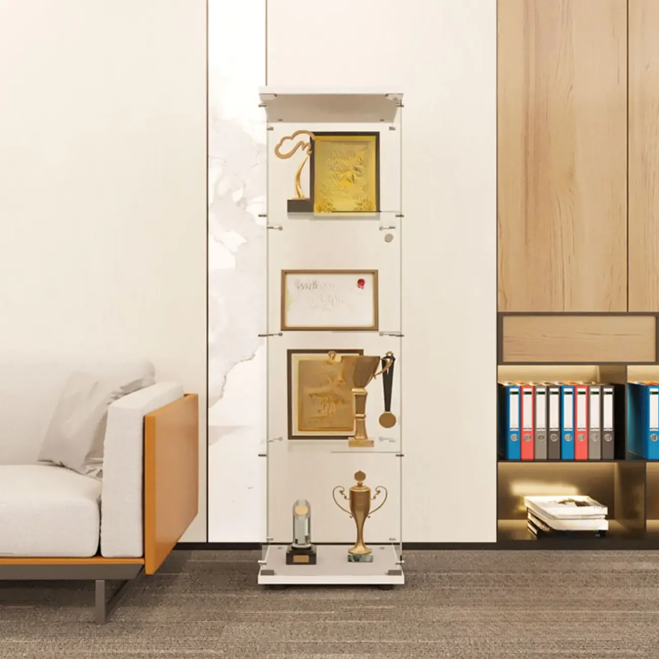 Black Adjustable Shelf Open Storage Glass Display Cabinet Image - 4