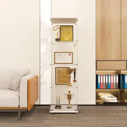 Black Adjustable Shelf Open Storage Glass Display Cabinet Image - 4