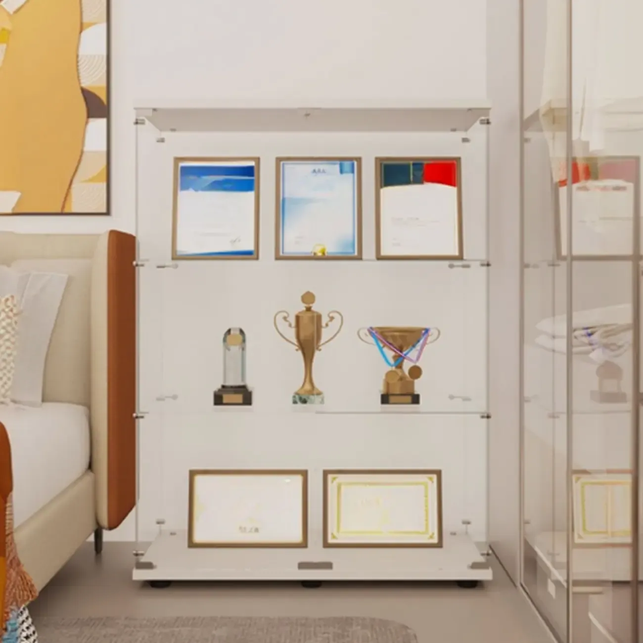 Black Adjustable Shelf Open Storage Glass Display Cabinet Image - 9