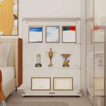 Black Adjustable Shelf Open Storage Glass Display Cabinet Image - 9