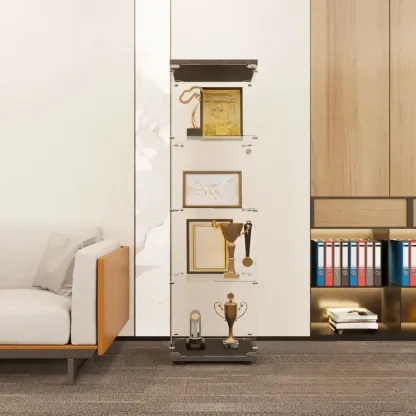 Black Adjustable Shelf Open Storage Glass Display Cabinet Image - 5