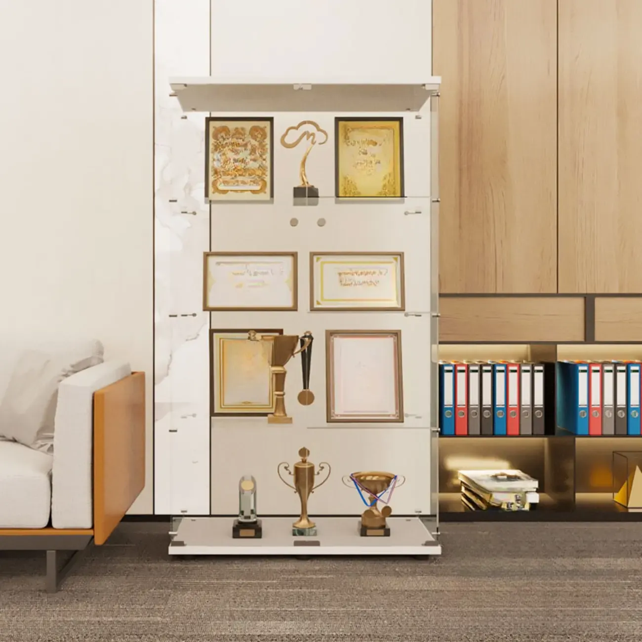 Black Adjustable Shelf Open Storage Glass Display Cabinet Image - 6