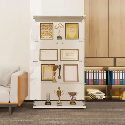 Black Adjustable Shelf Open Storage Glass Display Cabinet Image - 6