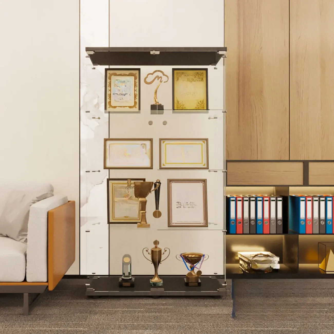 Black Adjustable Shelf Open Storage Glass Display Cabinet Image - 7 | homeyfad